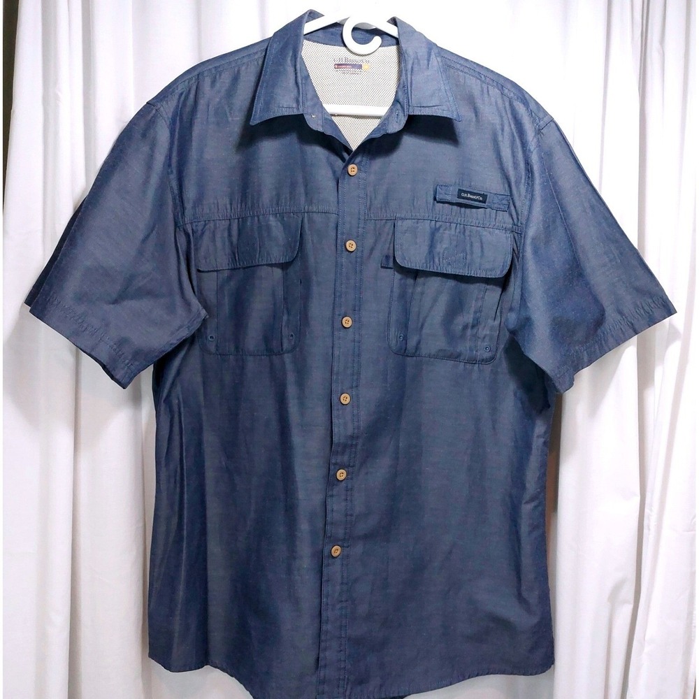 GH Bass And Co Mens‎ L Explorers Edition Blue  Button Down Short Sleeved Shirt